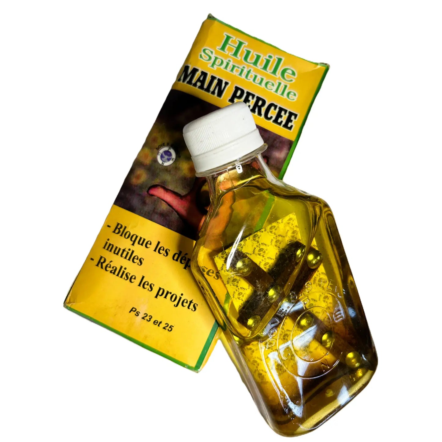 Boite et bouteille d'huile spirituelle main percée