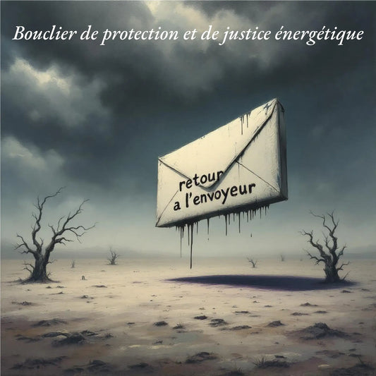 Image artistique qui représente une enveloppe. Sur l'enveloppe on peut lire l'inscription "retour à l'envoyeur". Un slogan précise "Bouclier de protection et de justice énergétique".
