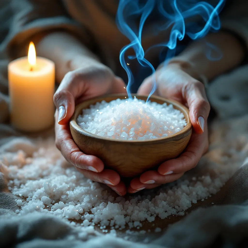femme réalisant une prière de purification par le sel