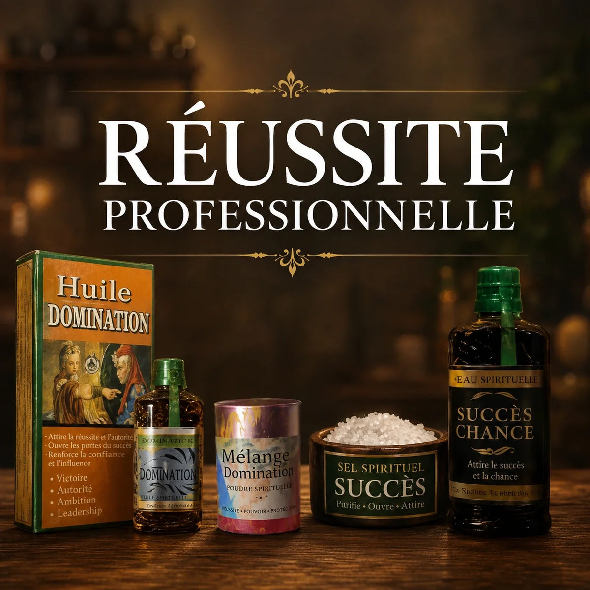 Collection de produits spirituels pour favoriser la réussite professionnelle