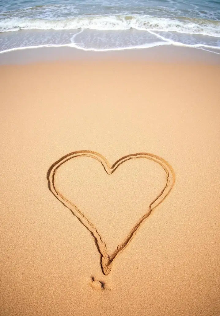 Un cœur tracé dans le sable sur une plage