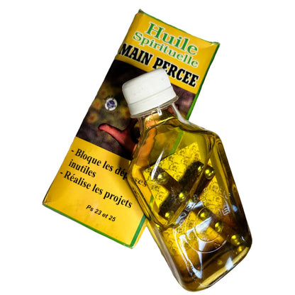 Boite et bouteille d'huile spirituelle main percée