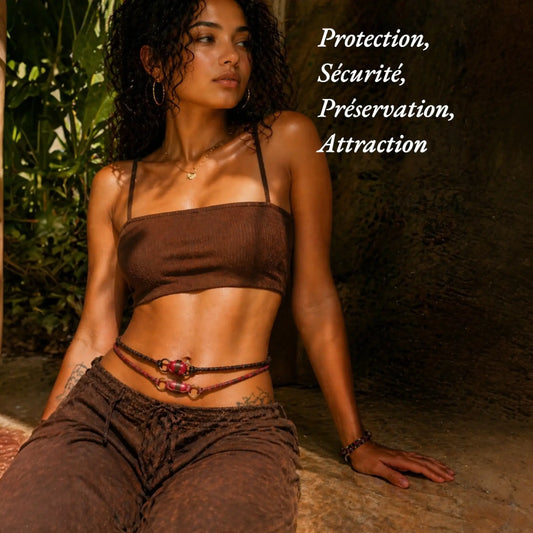 Une jeune femme qui porte des talismans d'attirance en tour de taille