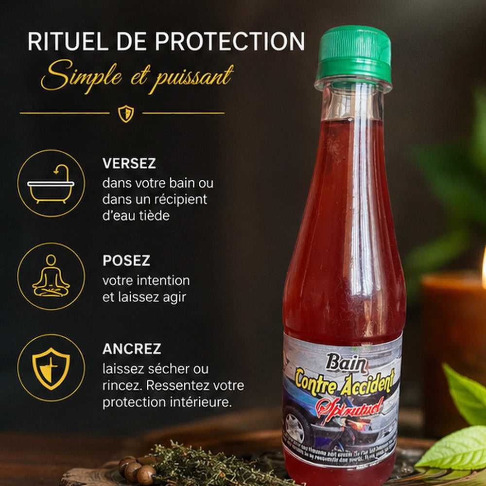 Bain spirituel contre accident avec conseils d’utilisation pour poser une intention, s’ancrer et renforcer sa protection intérieure. 
