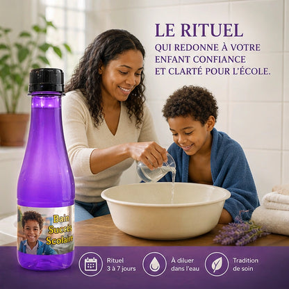 Rituel du Bain Succès Scolaire dilué dans l’eau pour accompagner l’enfant avec douceur, confiance et clarté avant l’école