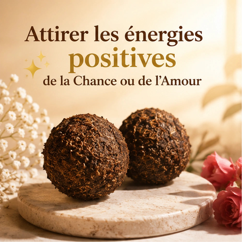 Boules d’encens artisanales Chance, Amour et Attirance dans une ambiance lumineuse pour attirer les énergies positives.