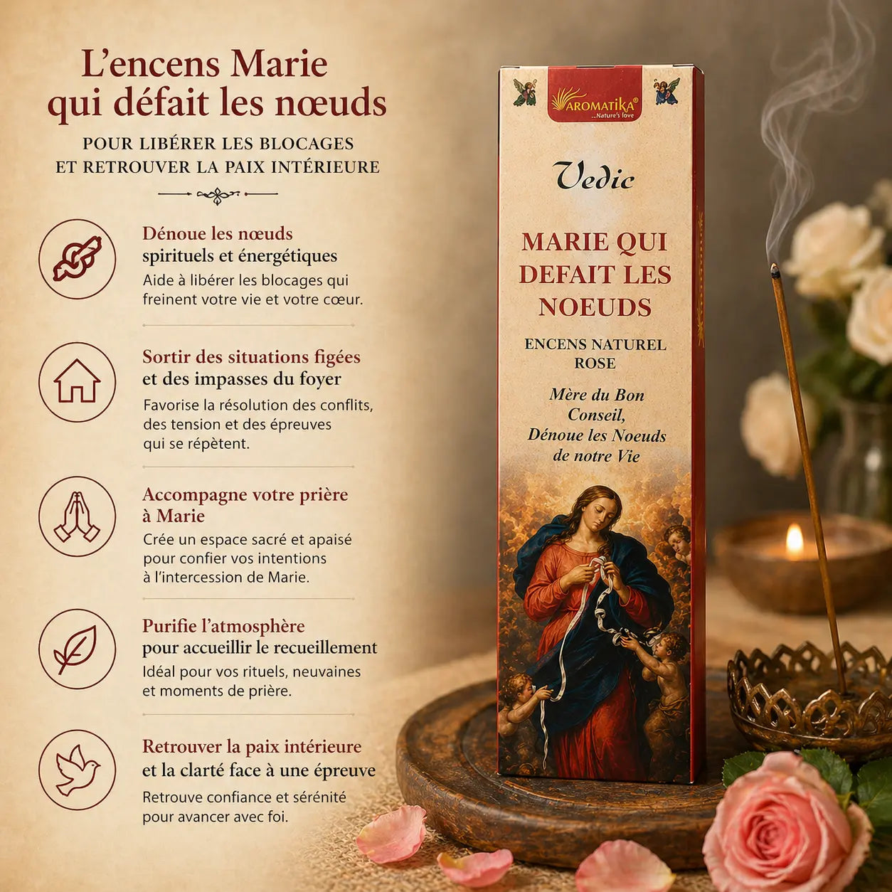 Encens Marie qui défait les nœuds pour libérer les blocages et retrouver la paix intérieure