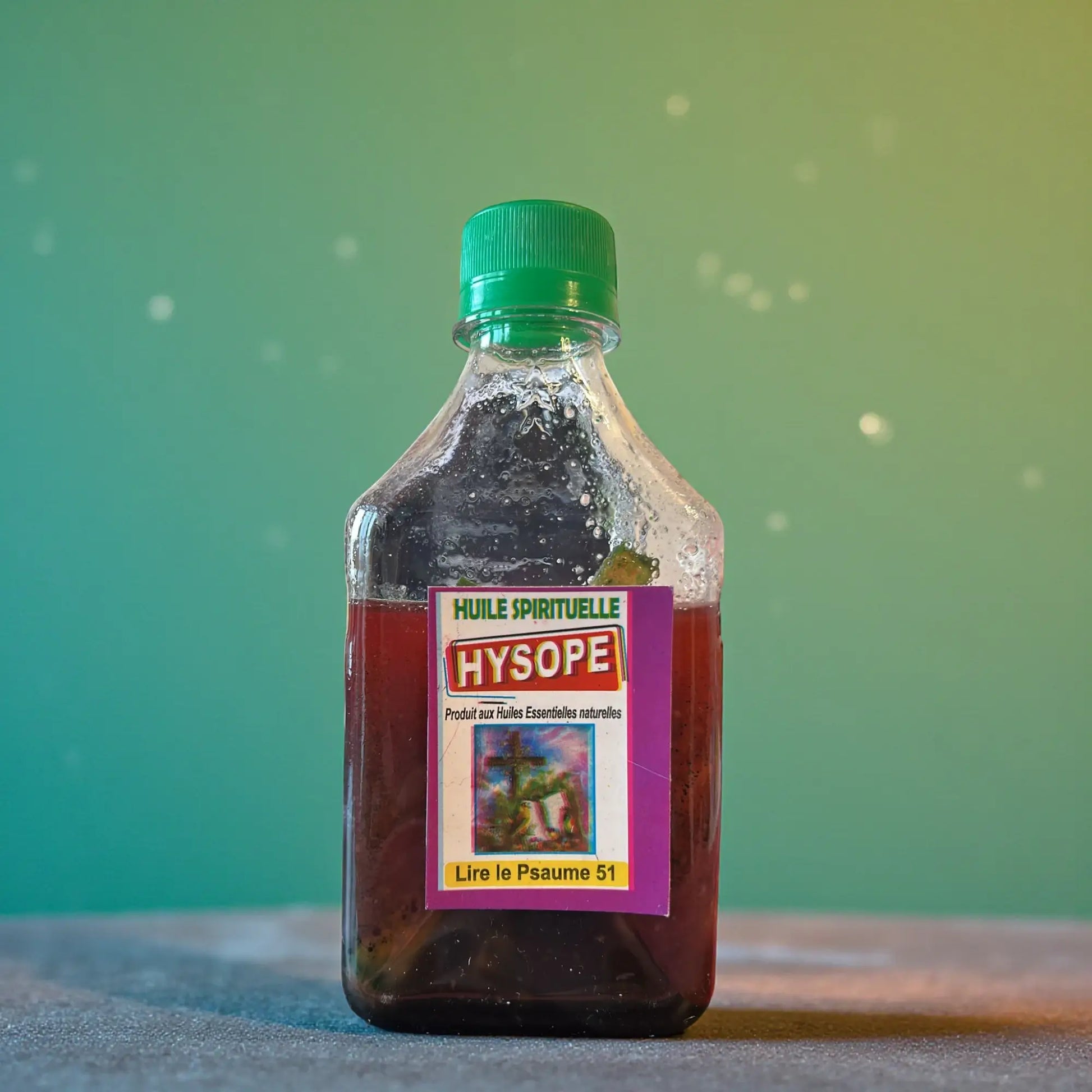 Bouteille d'huile spirituelle hysope vue de face