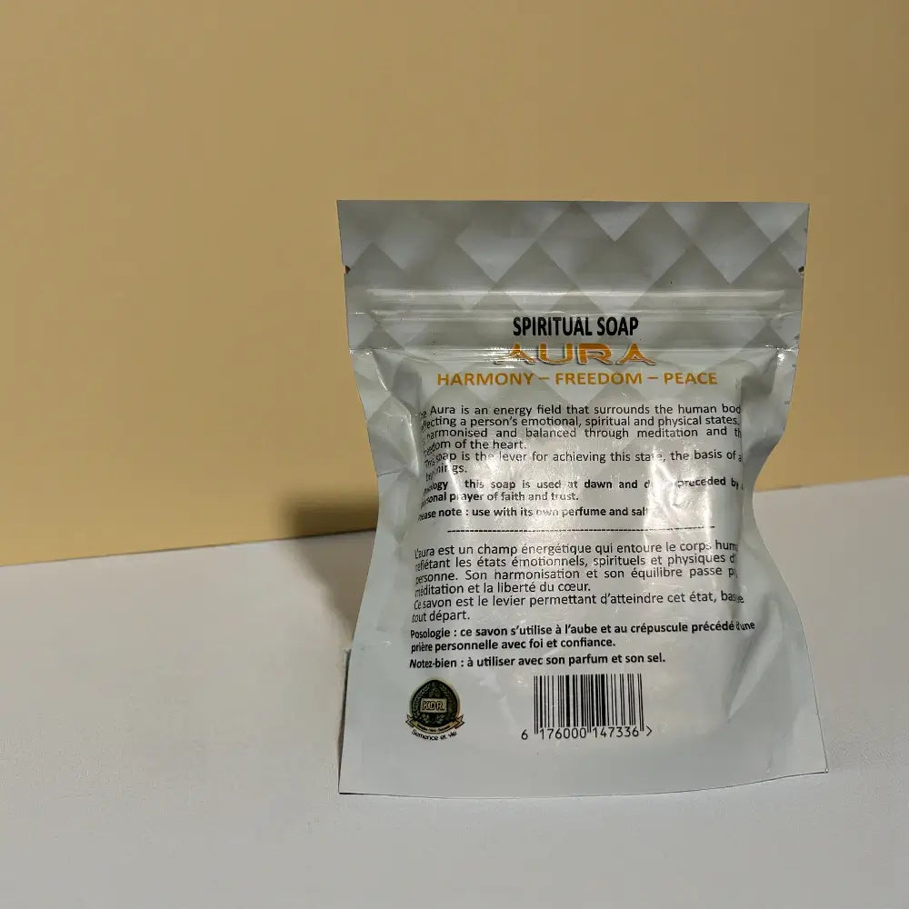 Vue arrière du sachet de savon spirituel Aura